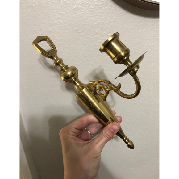 Set of Wall Mounted Brass Candlesticks - Picture 4 of 4